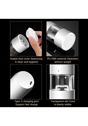 Qingmipy Usb Şarjlı 6 Hızlı Baharat Değirmeni - Karabiber, Tuz Ve Baharatlar İçin Pratik Elektrikli Öğütücü Beyaz