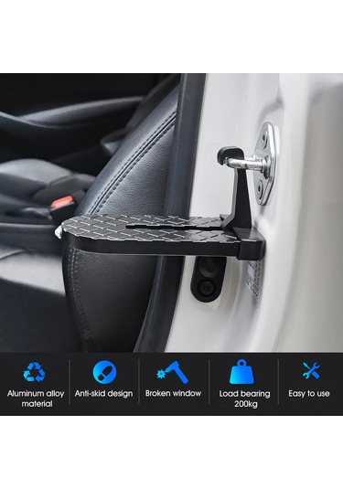 Hombey Alüminyum Araç Kapı Pedalı, Acil Kırık Pencere Kurtarma Çekiçi, Kaymazsız, 85kg Yük Taşıma, Siyah Kaliteli Versiyon Siyah