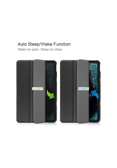 Nokia Uyumlu T20 Üç Katlı Stand İçin Koruyucu Kılıf Pu Deri + Pc Tablet Kapak