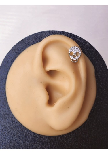 Kuru Kafa İskelet Skull Silver Modeltragus Helix Piercing Ear Cuff Kıkırdak Çelik Küpe