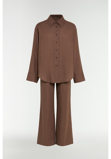 Kol Detaylı Gömlek Pantolon Takım Kahverengi Kahverengi