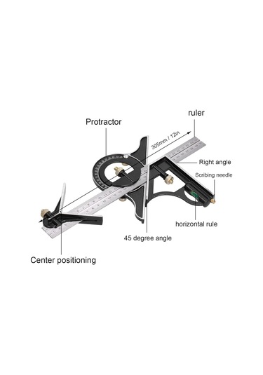 Yifomall Ahşapçı İçin 300mm Çok Fonksiyonlu Kombine Açı Ölçer Seti - Paslanmaz Çelik Profesyonel Ölçüm Aracı Kartlı Paket