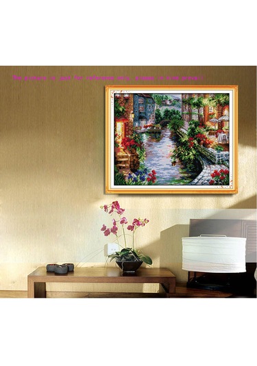 Hombey 14ct Çin Göl Kenarı Ev Desenli El İşçiliği Kumaş, Pamuk İpi Ve İğne İle Dıy Cross Stitch Seti 48x40cm