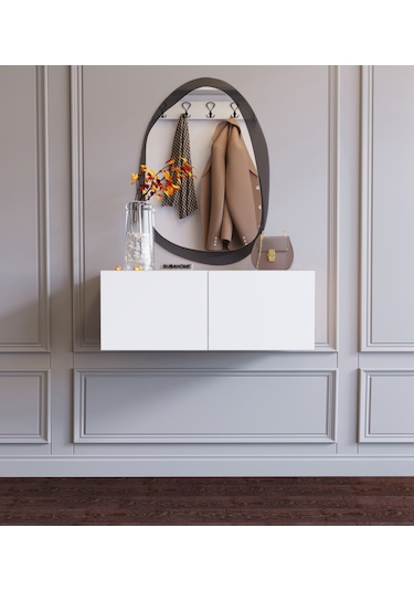 Duvara Monte Beyaz %100 Mdf Fonksiyonel Modern 2 Kapaklı Dresuar Beyaz