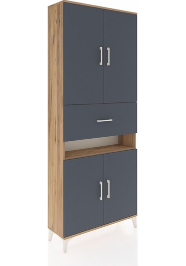 Arges Dolap 5 Raflı Tek Çekmeceli 4 Kapaklı 88x30x221 Çam-antrasit Atlas Çam