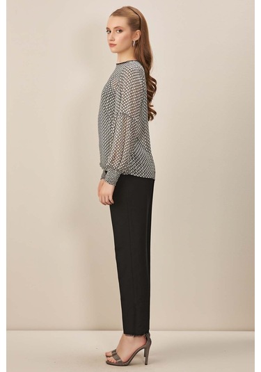 Uzun Kollu Siyah Simli Bluz Siyah