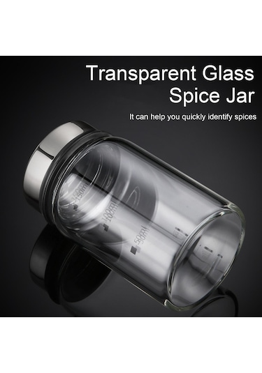 Jms Paslanmaz Çelik Kapaklı Cam Baharat Şişesi Ölçekli 200 ML Şeffaf