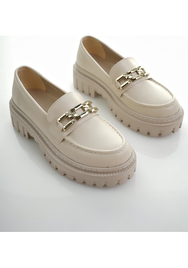 Muggo Samanta Garantili Kadın Loafer Kalın Taban Tokalı Günlük Casual Makosen Ayakkabı 001