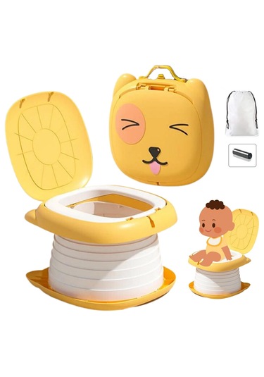 Cat Potty Katlanabilir Çocuk Tuvaleti, Çok Fonksiyonlu Taşınabilir Alıştırma Lazımlığı Sarı