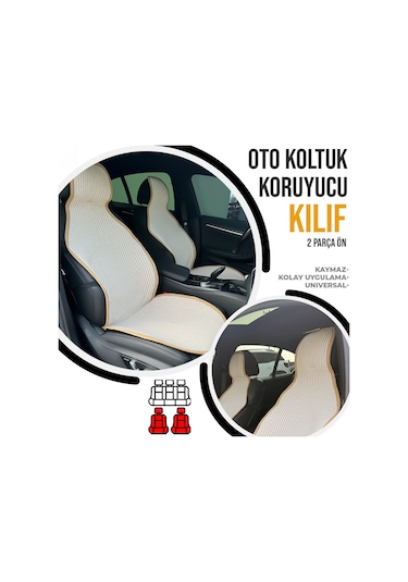 Oto Koltuk Koruyucu Kılıf Krem Universal 2 Parça Ön A+ Kalite