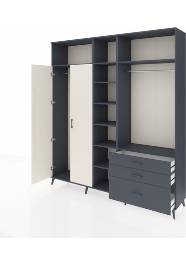 Hyperion Dolap 9 Raflı 3 Çekmeceli 2 Askılı 220x44x243 Antrasit-aytaşı/antrasit Aytası/antrasıt