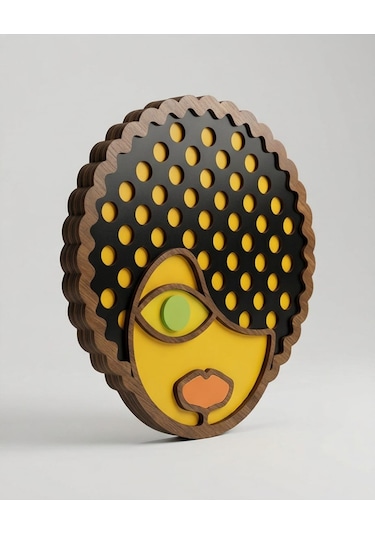 Afro Saçlı Modern Mdf Ahşap Duvar Maskı - Dekoratif Picasso Tarzı Duvar Sanatı 1