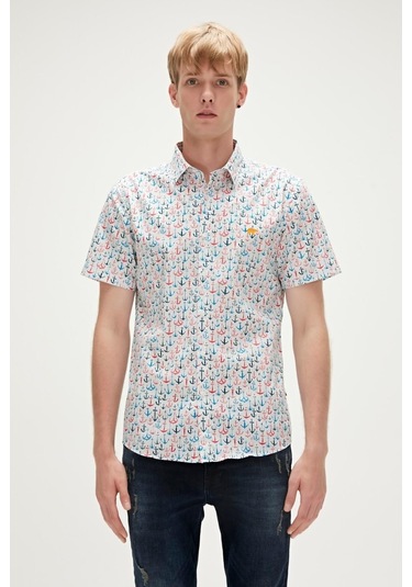 Bad Bear Anchor Erkek Beyaz Desenli Gömlek 230130001-WHT Beyaz