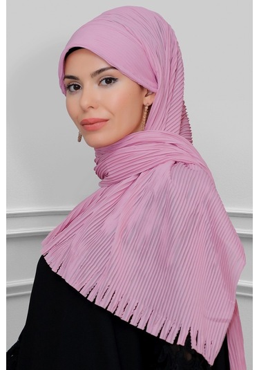 Pudra Arkadan Bağlamalı Tesettür Eşarp Kesik Elyaf Piliseli Saçak (545491471) Pudra