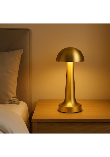 Gold Altın Mantar Desenli 3 Renk Dokunmatik Masa Lambası Gold Şarjlı Ayarlanabilir Masa Lambası Çok Renkli