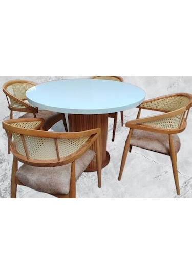 Masa Anıt 100 Cm Hasır Sandalye Takım Model Mdf Tabla Beyaz Renk El Yapım