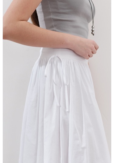Bağlama Detaylı Geniş Etek Ekru Ekru