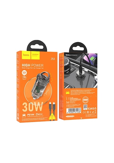 Hoco Z53 Sight Pd30w Type-c Araç Hızlı Şarj Aleti + İphone Kablo