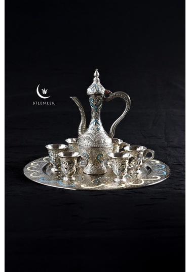 Hediyelik/ Sunumluk Osmanlı Motifli Nakışlı Gümüş Zemzem Takımı 8 Parça