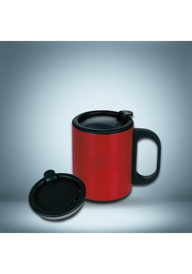 Paslanmaz Çelik Mug, Paslanmaz Çelik Termos Bardak-300 Ml Kırmızı