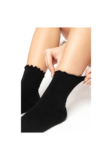 Bambu Kadın Lastiksiz Siyah Fırfırlı Soket Dikişsiz Çorap 3'lü Paket / İz Bırakmaz / Sıkmayan Çorap Renkli