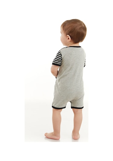 Denokids Rakun Erkek Bebek Gri Yazlık Tulum Çok Renkli