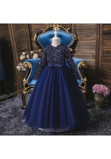 Mashotrend Lacivert Zara Payetli Çocuk Abiye - Kız Çocuk Elbise Lacivert