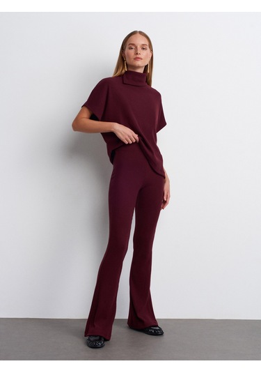 Dilvin 71910 Yüksek Bel Örme Pantolon-bordo Bordo