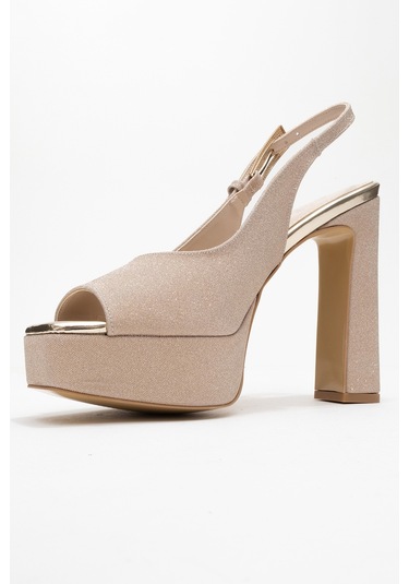 Glora Altın Simli Kadın Platform Topuklu Abiye Ayakkabı Altın