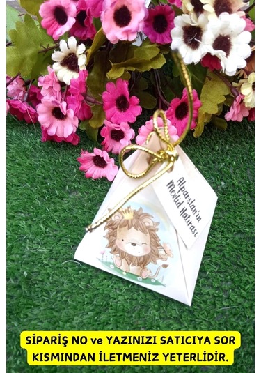 30 Adet Gold İpli Sevimli Aslan Piramit Kutu - Lokum Kutusu -