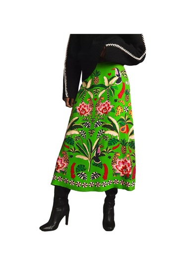 Günlük Moda Bitki Baskılı Retro Etek Kadın Yeşil