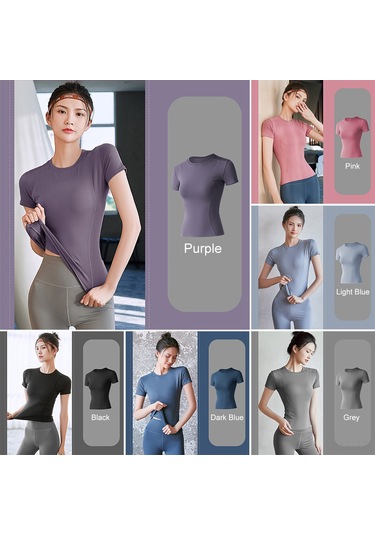 Ximistore9 Bayanlar İçin Spor Tişört - Esnek, Nefes Alıcı, Form Verici - Koşu, Yoga, Fitness - Mor Mor