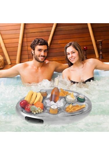 Vkemall Yeni Pvc Şişme Su Buzluk Bardaklık - Taşınabilir Parti Tepsisi Ve Çoklu Bardak Altlığı