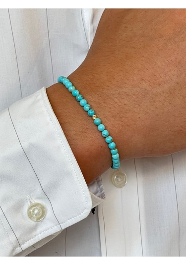 14 Ayar Alltın Dorikalı Doğal Firuze Taşlı Şık Altın Bileklik Altın