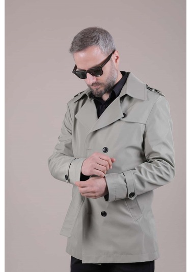 Ohepmoda Slim Fit Kemerli Erkek Trençkot Su Yeşili