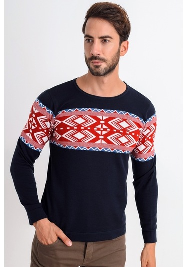 Heyss Bisiklet Yaka Desenli Lacivert Erkek Triko Kazak (380633204) Lacivert