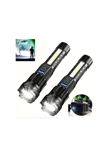 Brightnova 2li Usb Şarjlı El Feneri Flashlight 350 Lümen 7 Mod Xp50 Cob Yan Lamba 300m Uzun Menzil Kampçılık Acil Durum 2pcs Altın