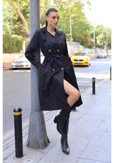 Bigdart 5853 Kruvaze Yaka Trençkot Siyah 001