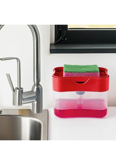 Porsima ORG-98 Deterjan Hazneli Pompalı Süngermatik Sıvı Sabunluk Kırmızı