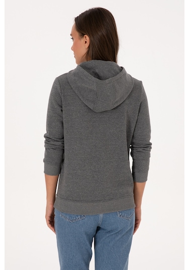 U.S. Polo Assn. Kadın Antrasit Melanj Şardonlu Kapüşonlu Basic Sweatshirt 50313566-VR081