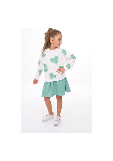 Toontoy Kız Çocuk Etek Volanlı Baskılı Elbise Yeşil