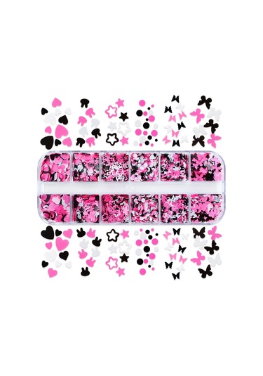Pembe Beyaz Tırnak Süsleme Folyo Pulları Karışık Dizayn Kelebek Kalp Tavşan Nail Art