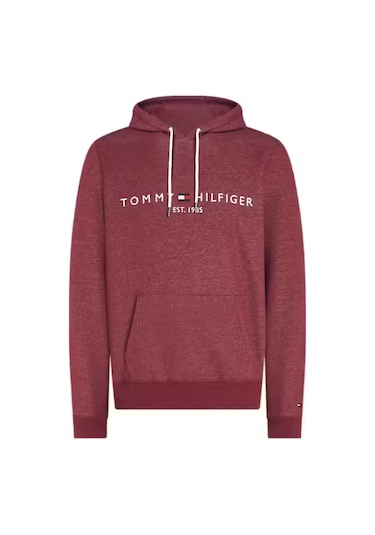 Erkek Kapüşonlu Logo Baskılı Sweatshirt - Bordo Deep Rouge Heather