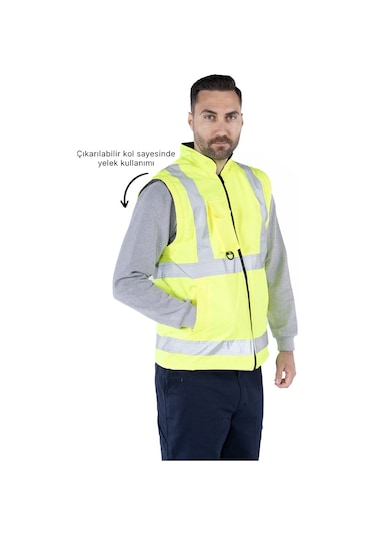 5 İ Bir Arada İş Güvenliği Kabanı Hi-vis Sarı - Lacivert