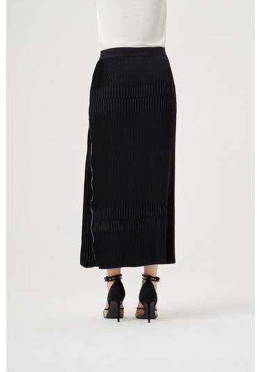 Misswhence Piliseli Yandan Fermuarlı Etek Siyah 36921 Siyah