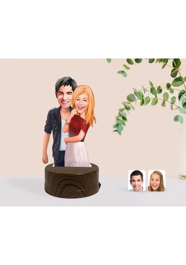 Kişiye Özel Sevgililer Karikatürlü Dekoratif 3D Biblo Led Işıklı (481495603)