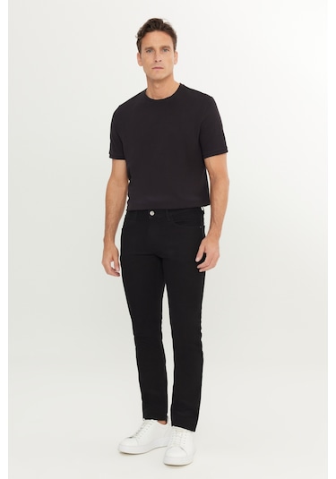 Erkek Sıyah Pamuklu Slim Fit Dar Kesim 5 Cep Esnek Jean Denim Kot Pantolon Siyah
