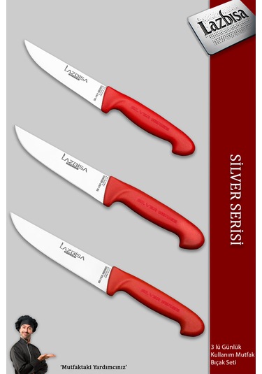 Silver Serisi 3 Lü Günlük Kullanım Mutfak Bıçak Seti Mtf-220 Kırmızı