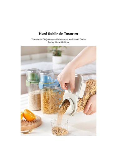 Ezere Nem Geçirmez Pratik Ölçü Kaplı Baharat Ve Tahıl Kavanozu 1600ml Beyaz