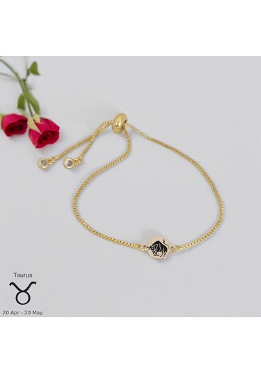 Archin Boğa Burçları İçin Yuvarlak Motifli Zincirli 14 Ayar Altın Plakalı Hediye Bileklik-417burç Boğa